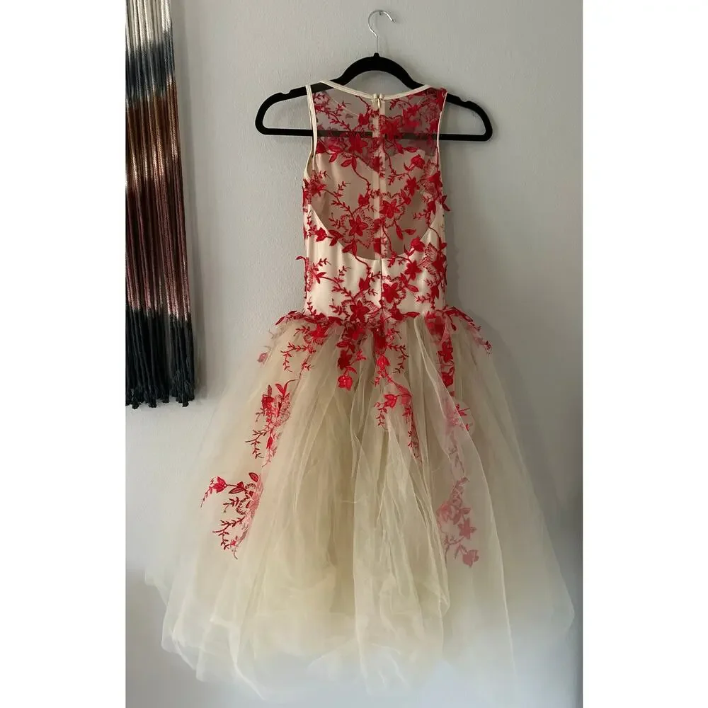 REVOLUTION DANCE Ballet Floral Applique Tulle Dance Costume in Beige Size LC